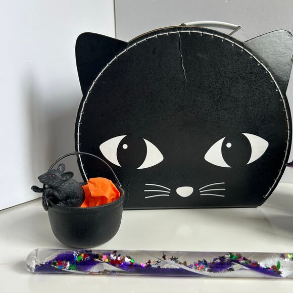 Halloween Lot Black Cat Box Candle Holder Cauldron Wand Spooky Decor - Picture 2 of 11